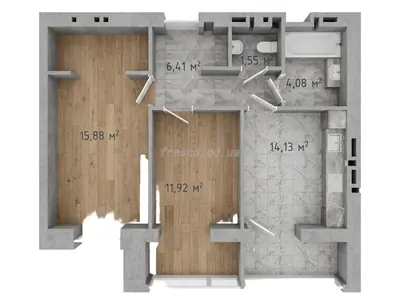 Двухкомнатная · 53.97 м² · ЖК Одесская Чайка