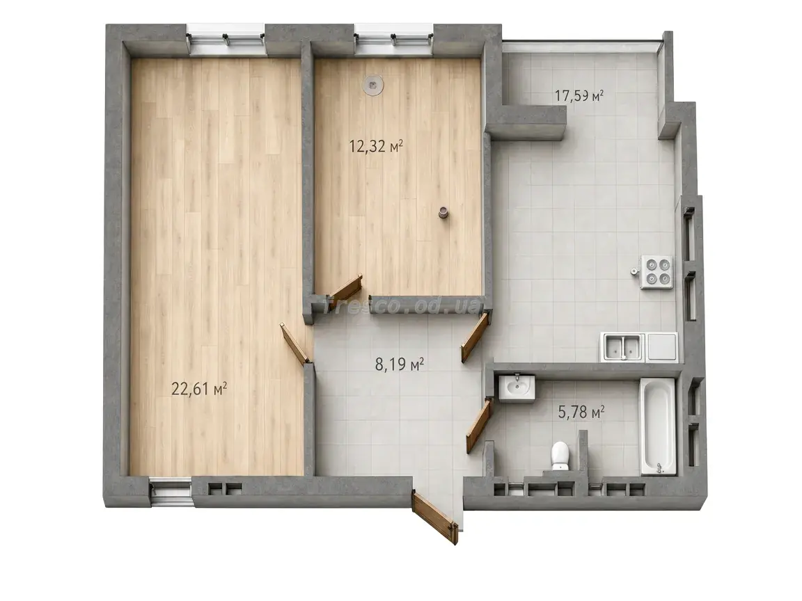 2-room apartment · 63.88 m² · Odessa Chaika