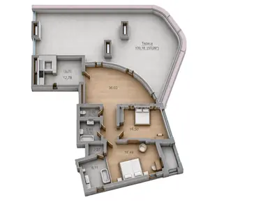 Трёхкомнатная · 154.0 м² · Пространство в Аркадии