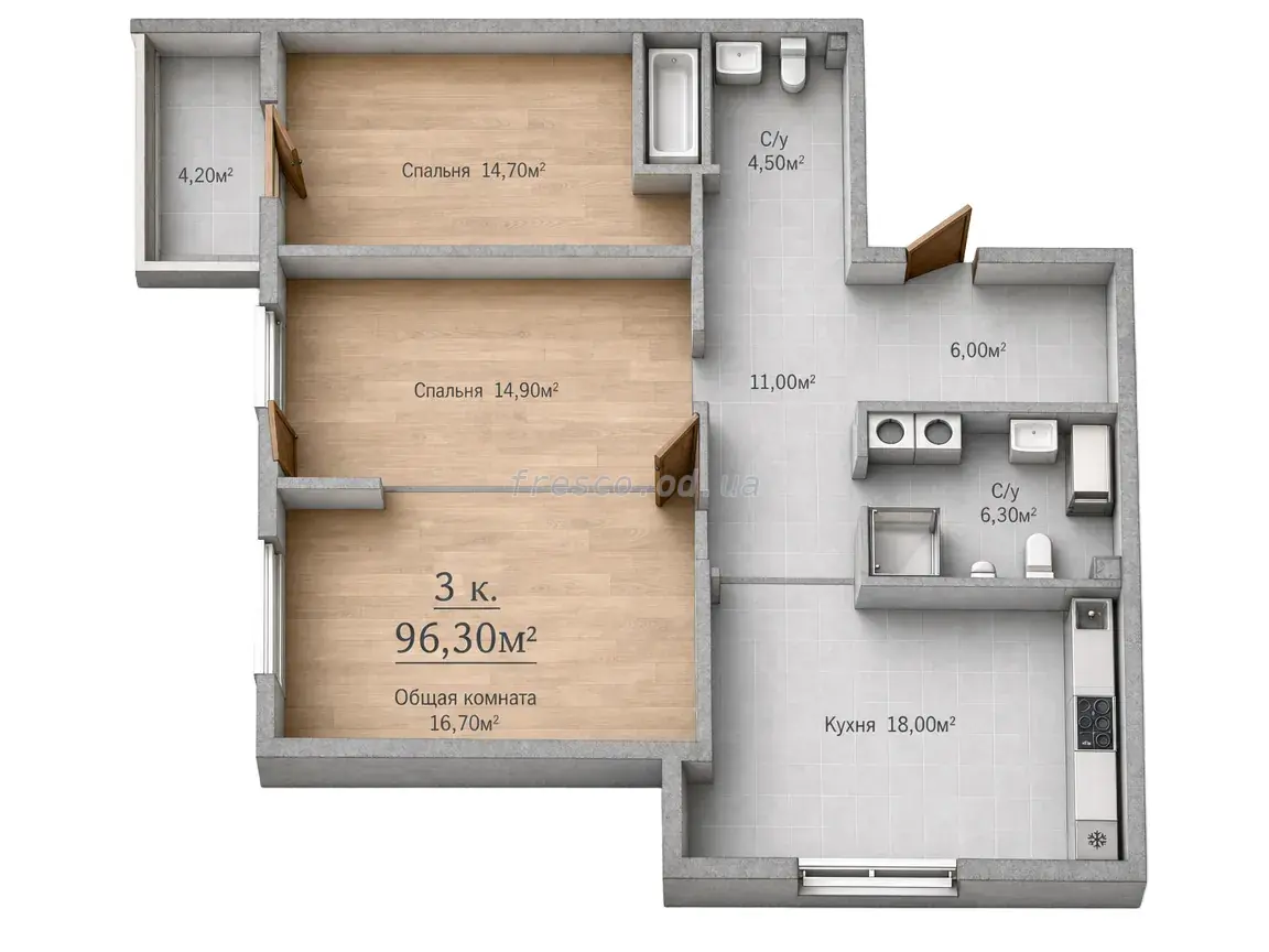 3-room apartment · 96.3 m² · Sky City