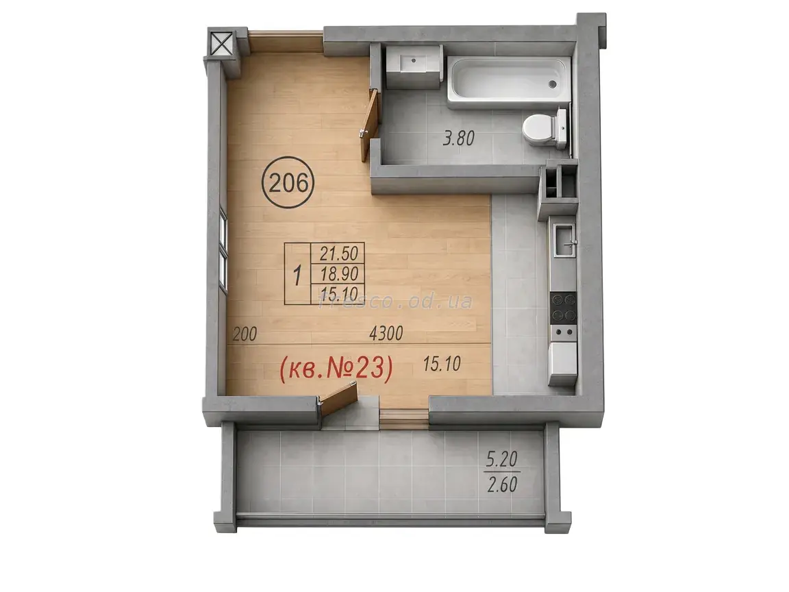 Studio · 20.53 m² · on Stepova