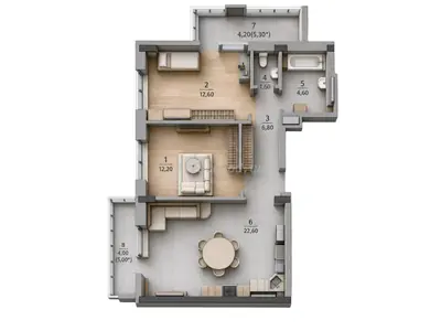 Двухкомнатная · 70.0 м² · ЖК Таировские сады