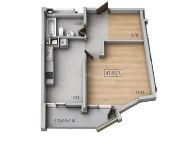 Однокомнатная · 47.23 м² · ЖК Таймс (Times)