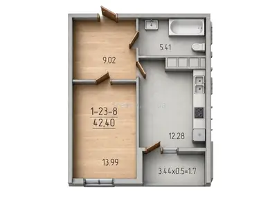 Однокомнатная · 41.5 м² · ЖК 68 Жемчужина
