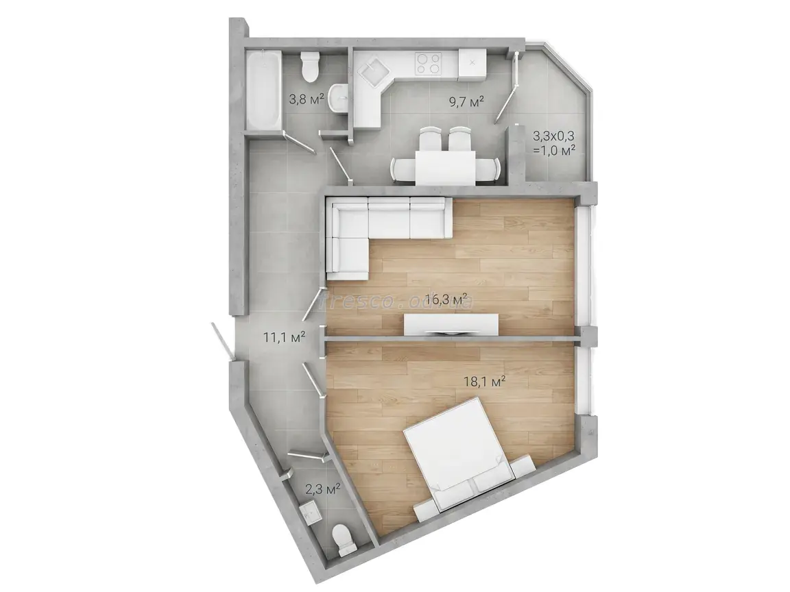 2-room apartment · 64.4 m² · Aquamarine