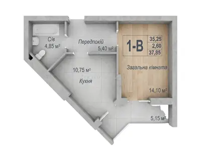 Однокомнатная · 37.85 м² · ЖК Аврора