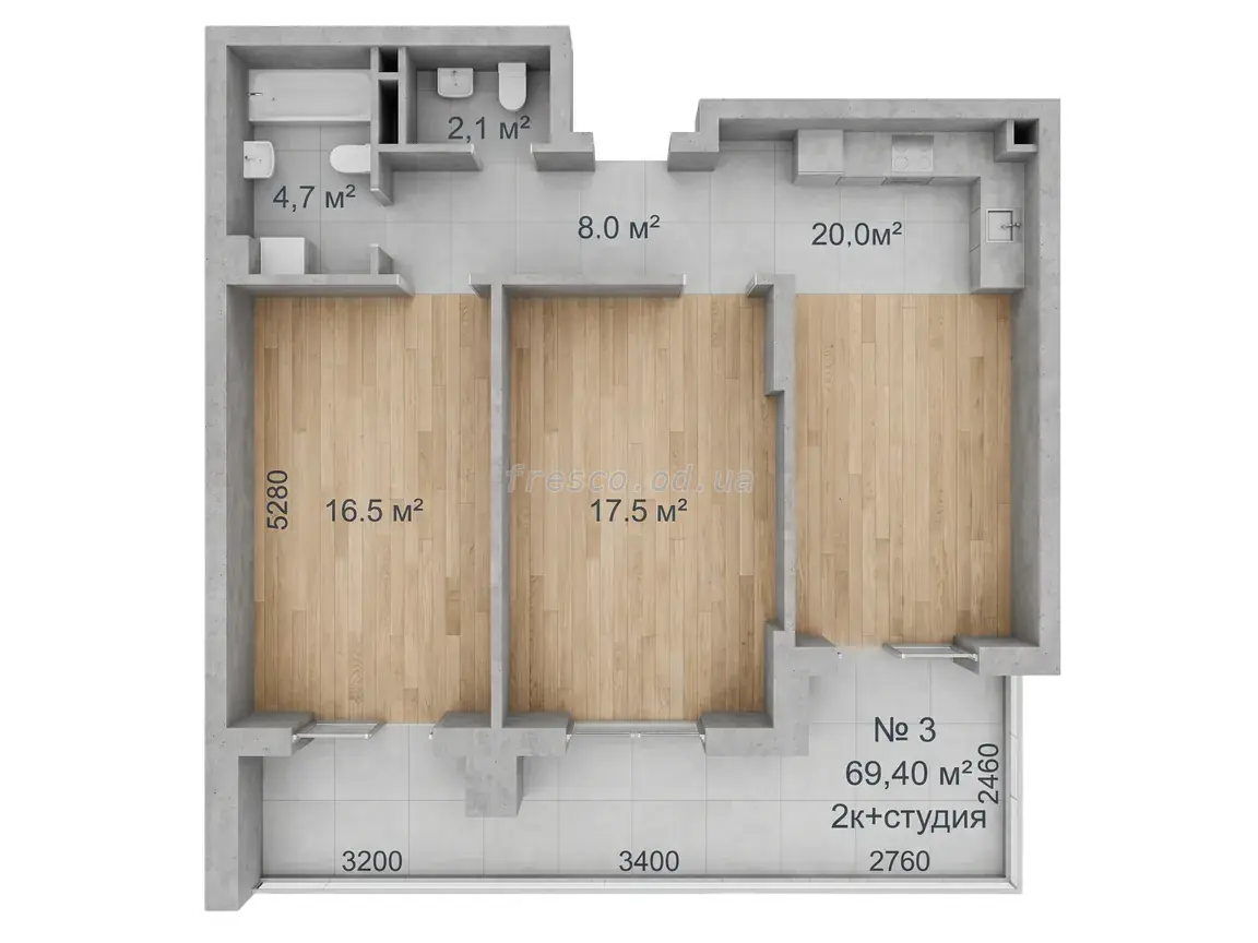2-room apartment · 69.4 m² · Avtorsky Rayon