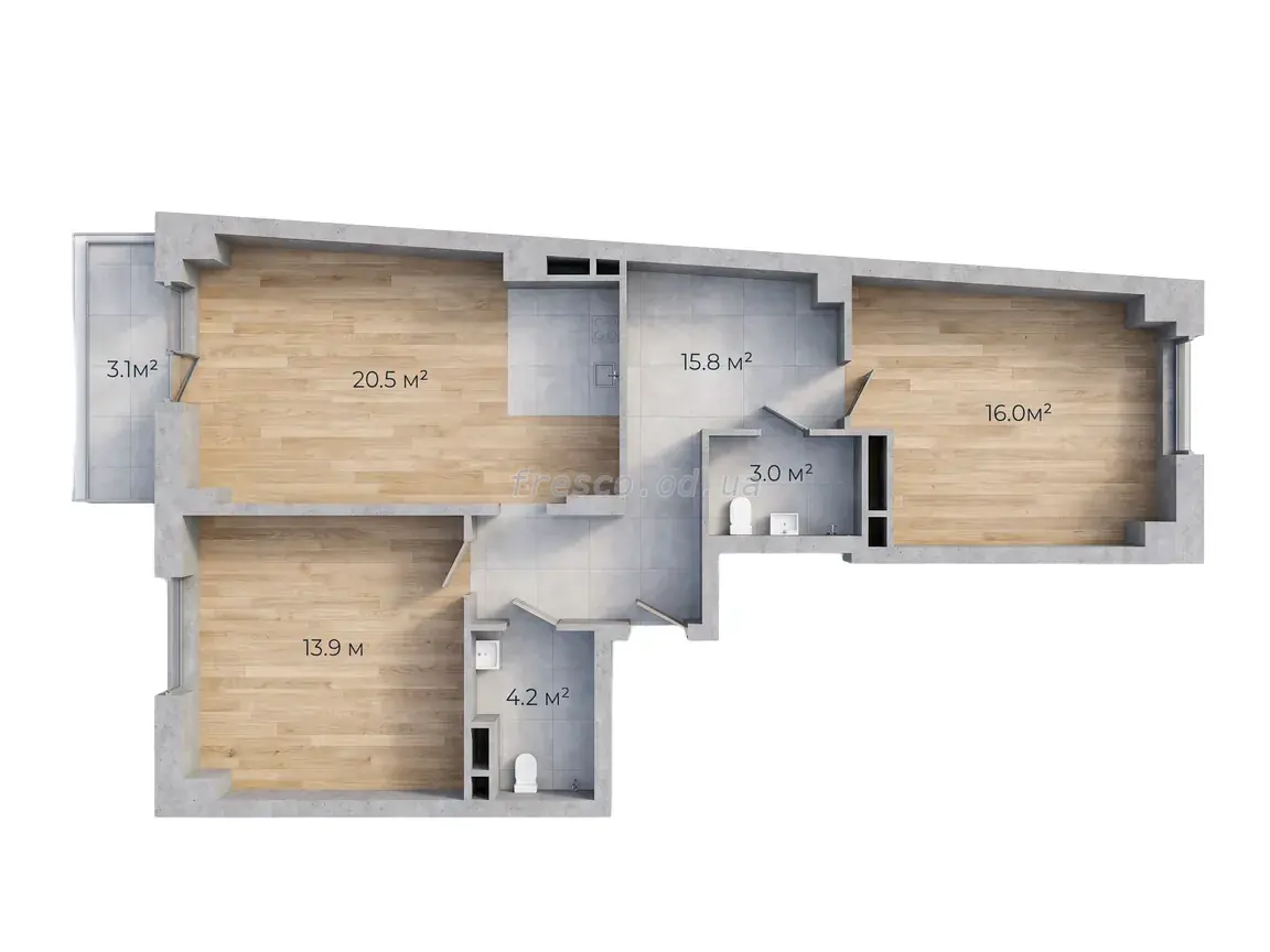 2-room apartment · 76.8 m² · Avtorsky Rayon