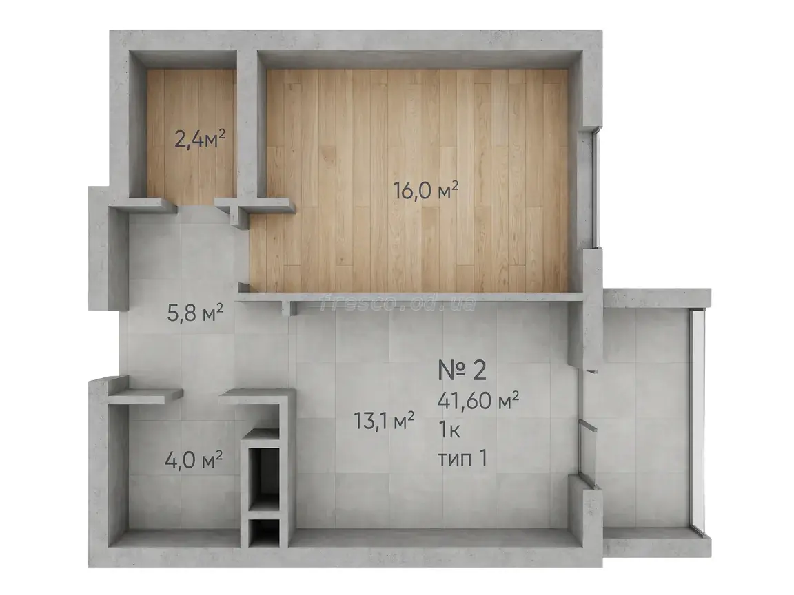 1-room apartment · 41.6 m² · Avtorsky Rayon
