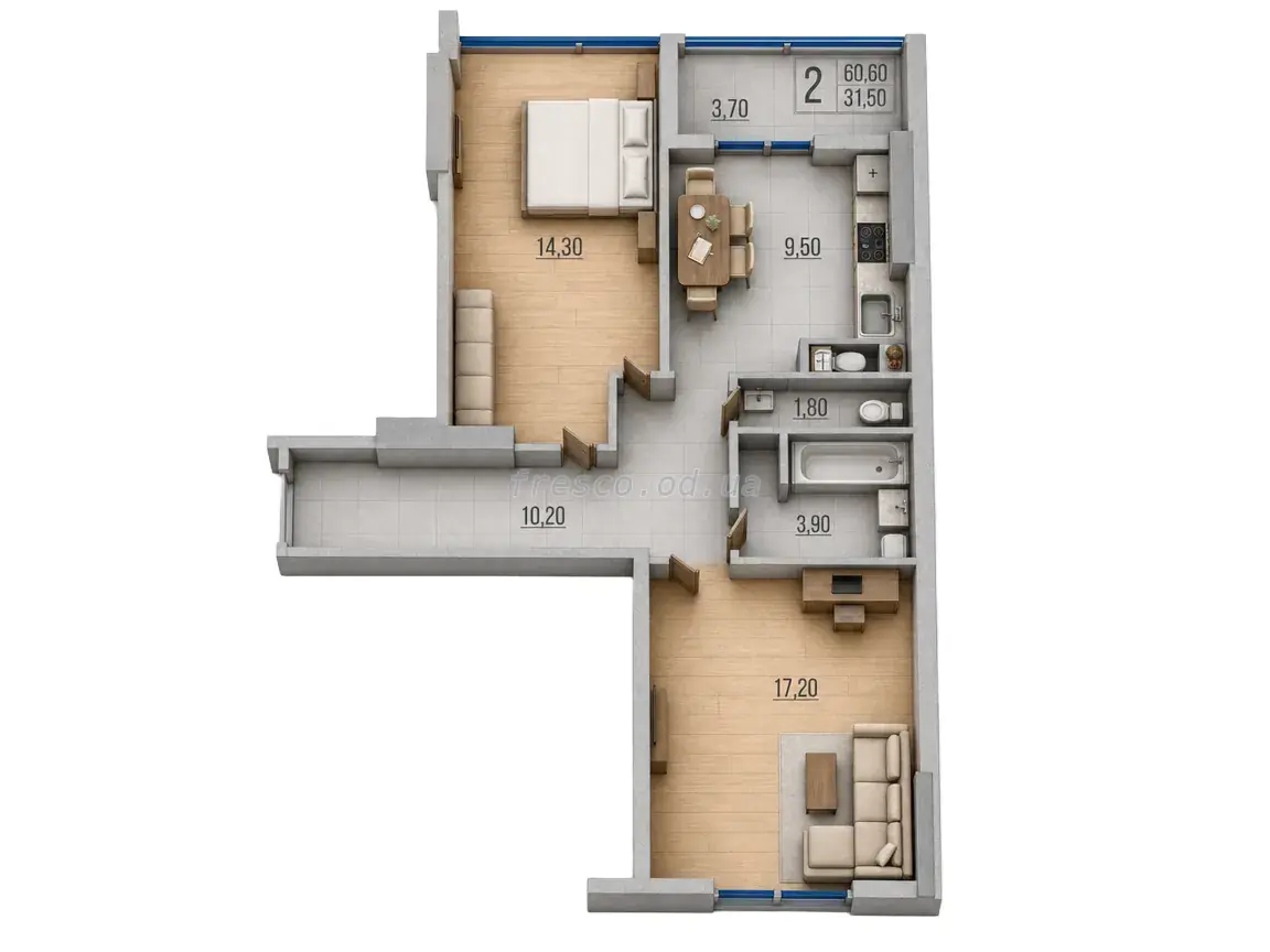 2-room apartment · 61.1 m² · Acacia Boulevard