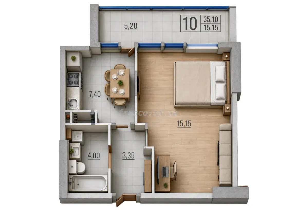 1-room apartment · 35.4 m² · Acacia Boulevard