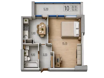 Однокомнатная · 35.4 м² · ЖК Бульвар Акаций