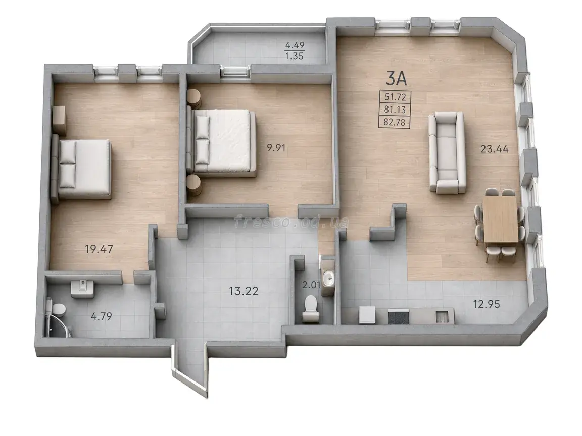 3-room apartment · 102.81 m² · Pototsky House