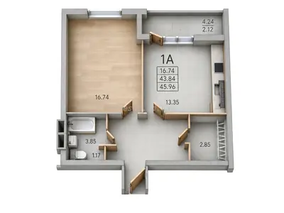 Однокомнатная · 45.96 м² · ЖК Дом Потоцкого