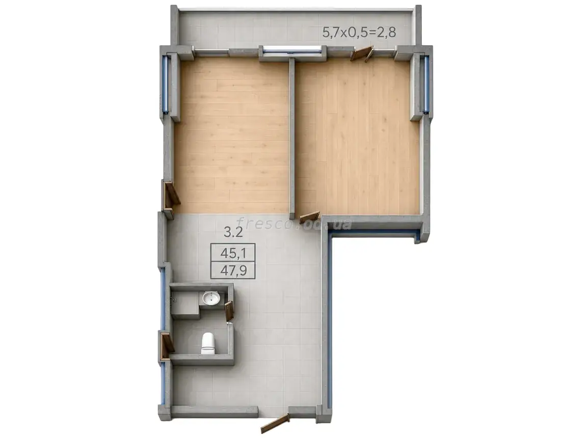 1-room apartment · 47.9 m² · ELLADA