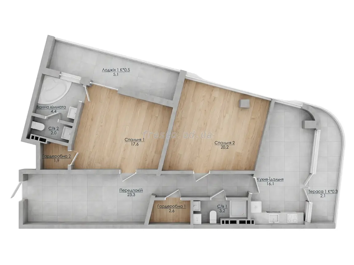 2-room apartments · 98.3 m² · Kandinsky Residence