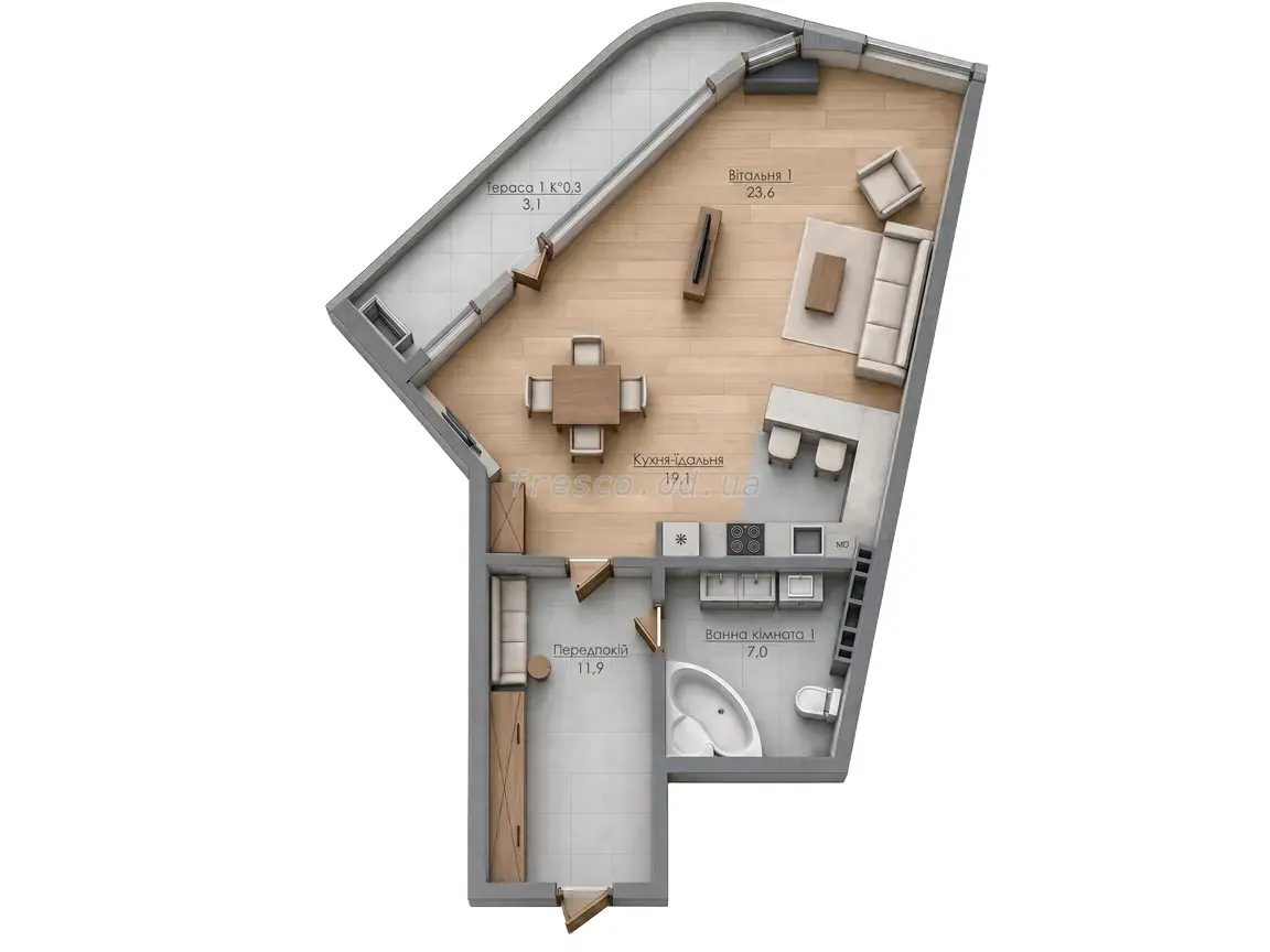 1-room apartments · 64.7 m² · Kandinsky Residence