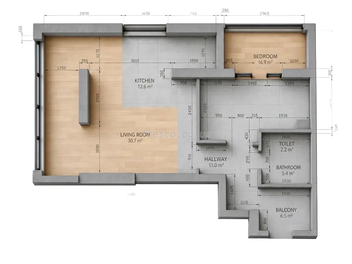 1-room apartment · 53.4 m² · Clubny 7