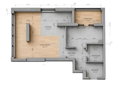 Однокомнатная · 53.4 м² · ЖК Клубный 7