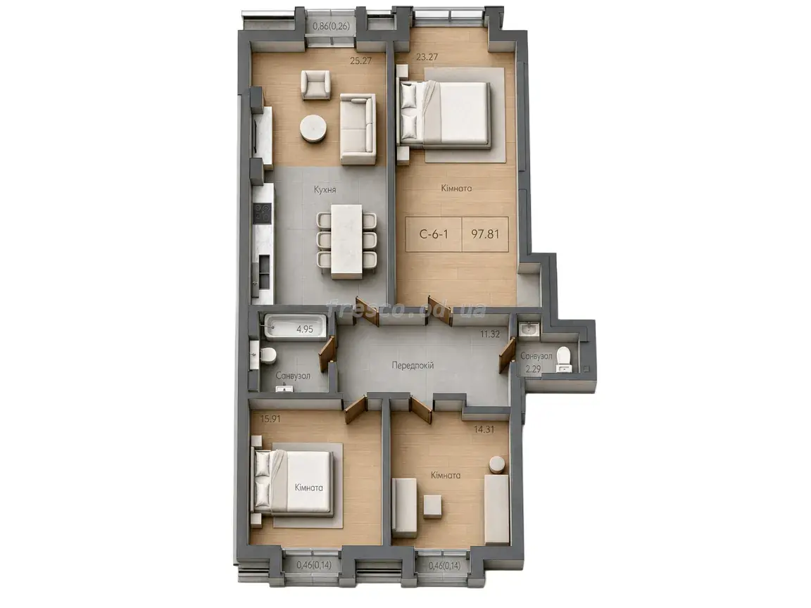 3-room apartment · 97.0 m² · Konsul