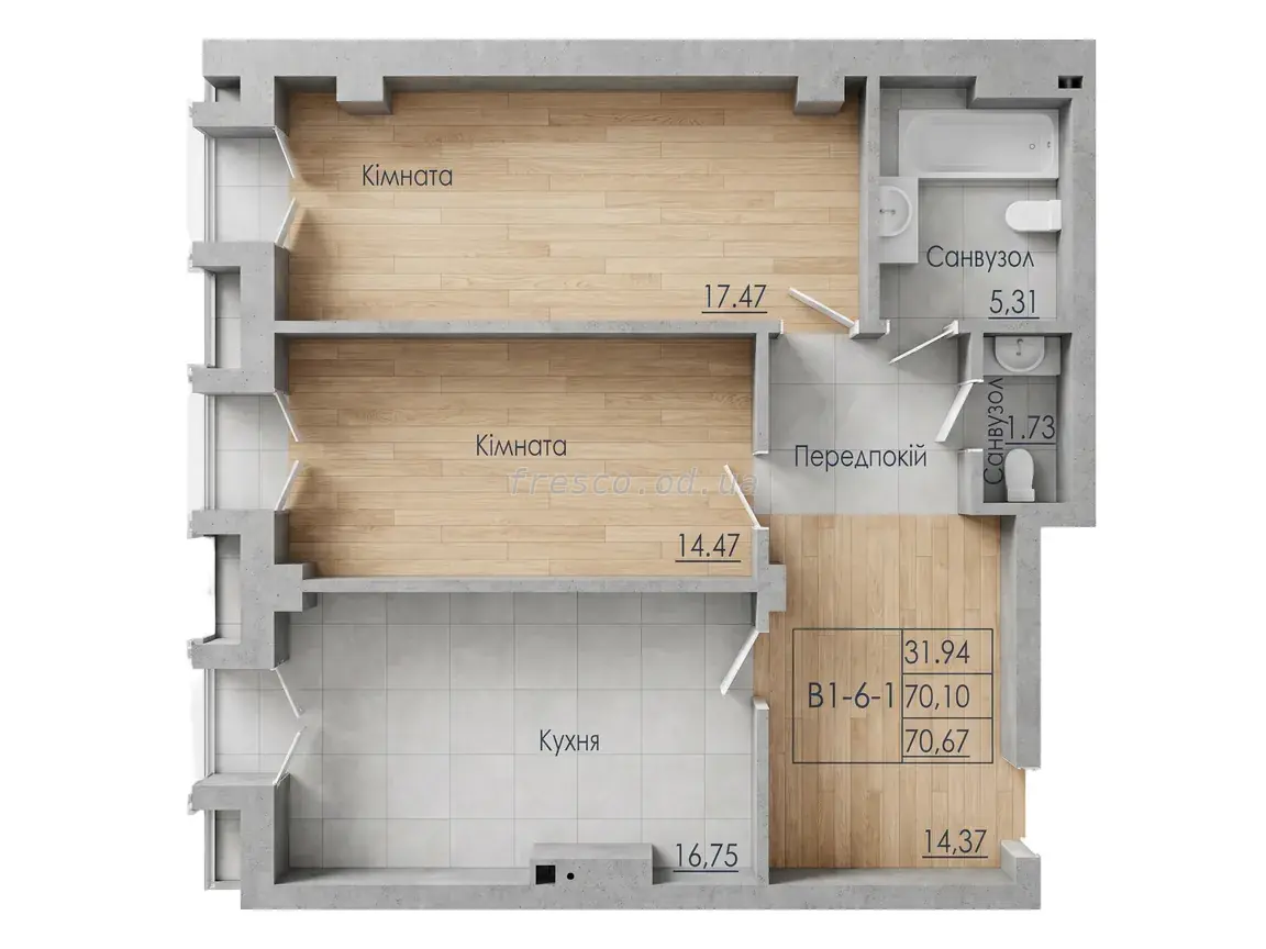 2-room apartment · 69.9 m² · Konsul