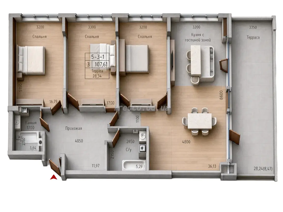 3-room apartment · 118.6 m² · MARINIST Residence