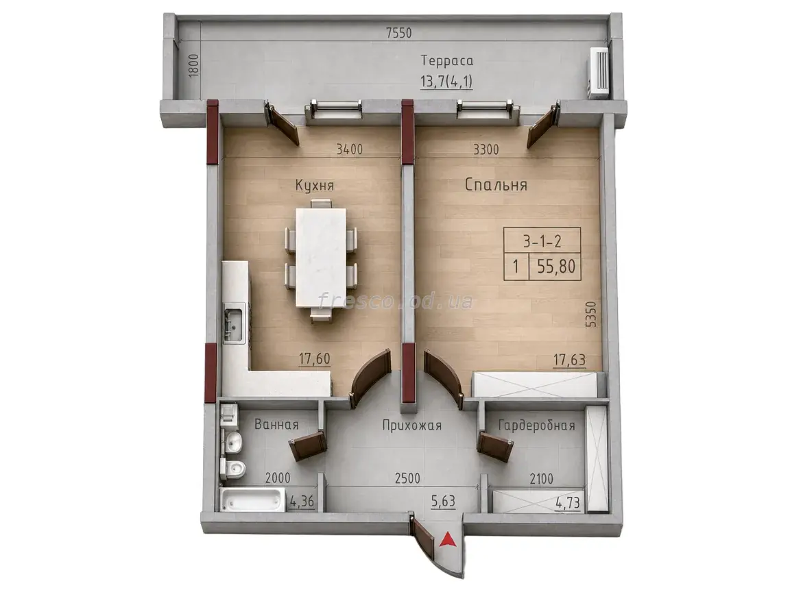 1-room apartment · 55.8 m² · MARINIST Residence