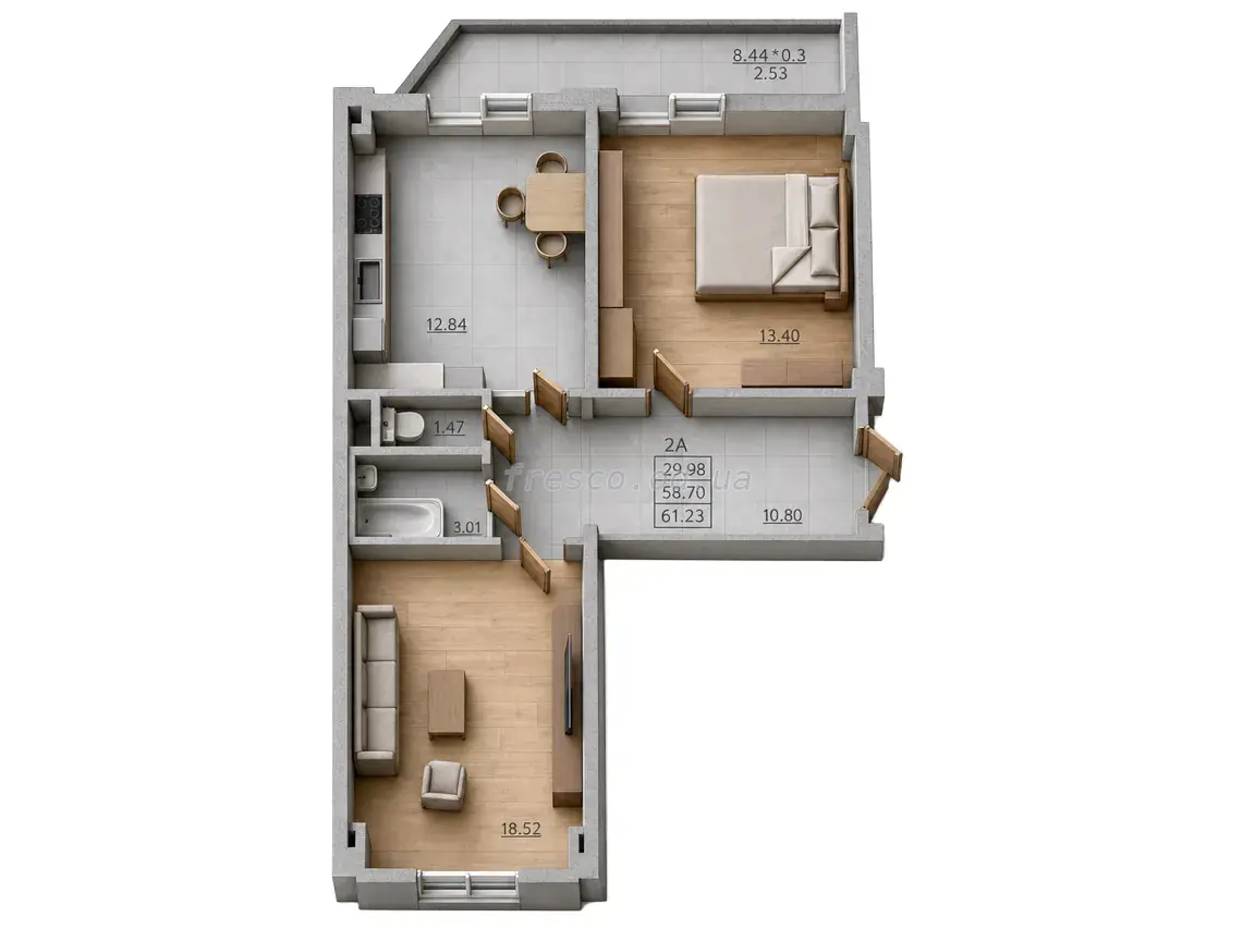 2-room apartment · 61.2 m² · MERIDIAN