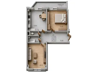 Двухкомнатная · 61.2 м² · ЖК Меридиан (MERIDIAN)