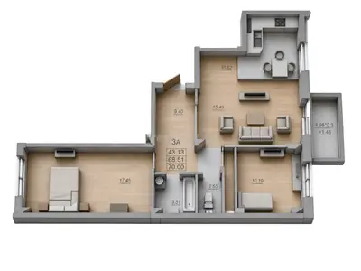 Трёхкомнатная · 70.0 м² · ЖК Меридиан (MERIDIAN)