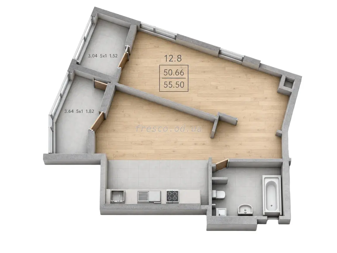 1-room apartment · 55.5 m² · Poseidon