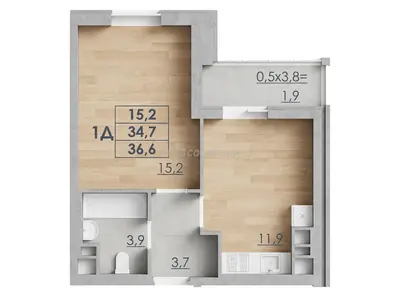Однокомнатная · 36.6 м² · ЖК RealPark (Реал Парк)