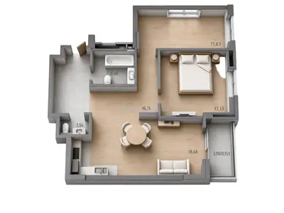 Двухкомнатная · 67.32 м² · ЖК Сады ривьеры