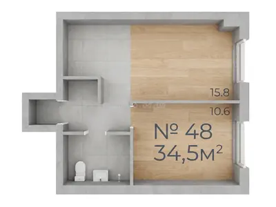 Однокомнатная · 34.6 м² · ЖК Рю МЕНАР (Rue Menars)