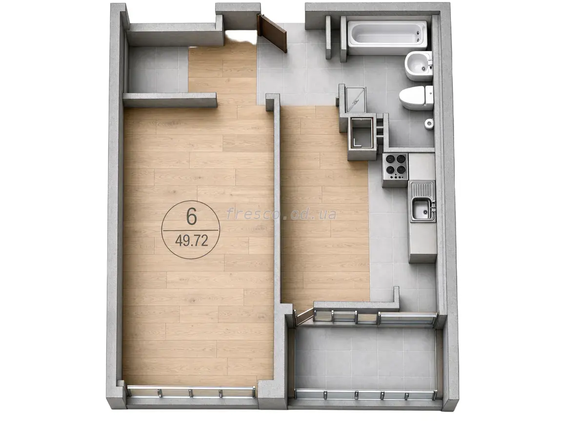 1-room apartment · 50.03 m² · Udobny
