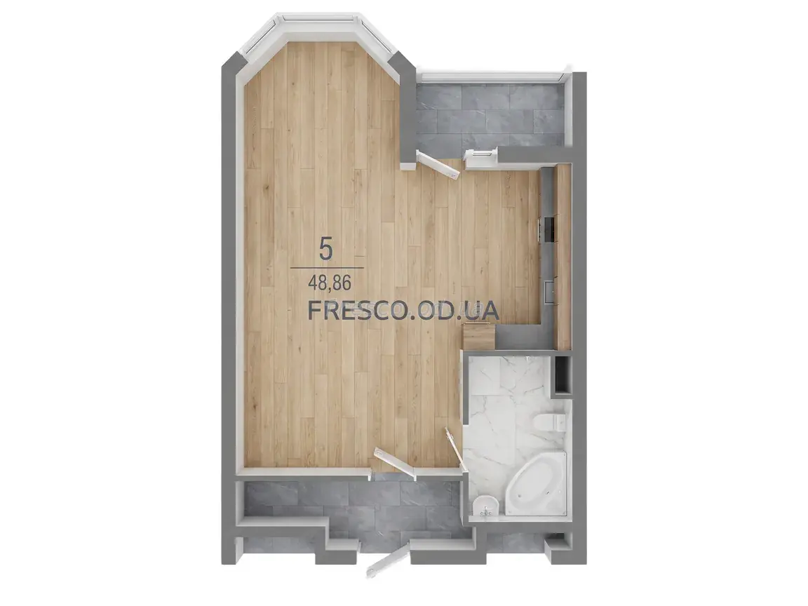 1-room apartment · 50.0 m² · Udobny