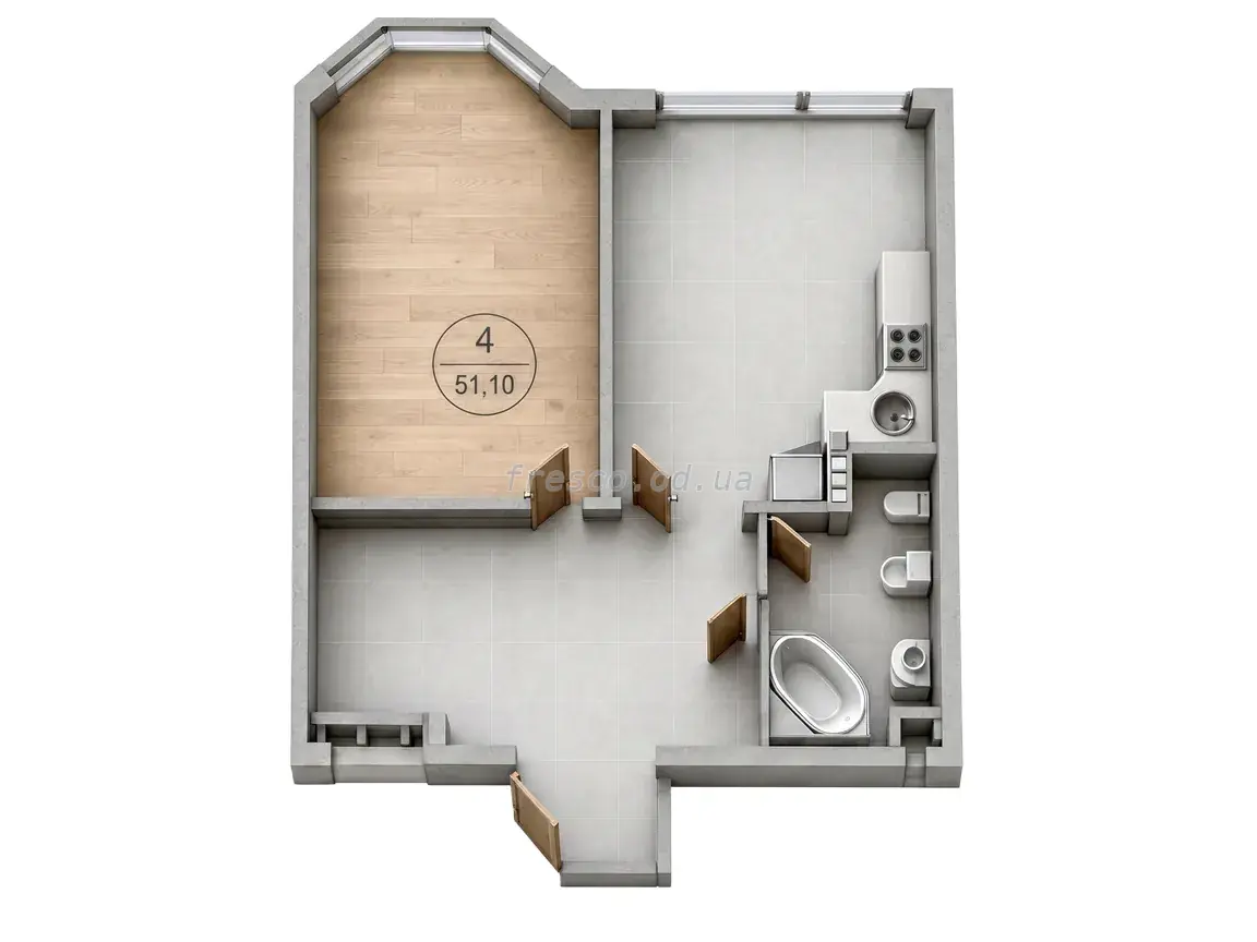 1-room apartment · 51.1 m² · Udobny