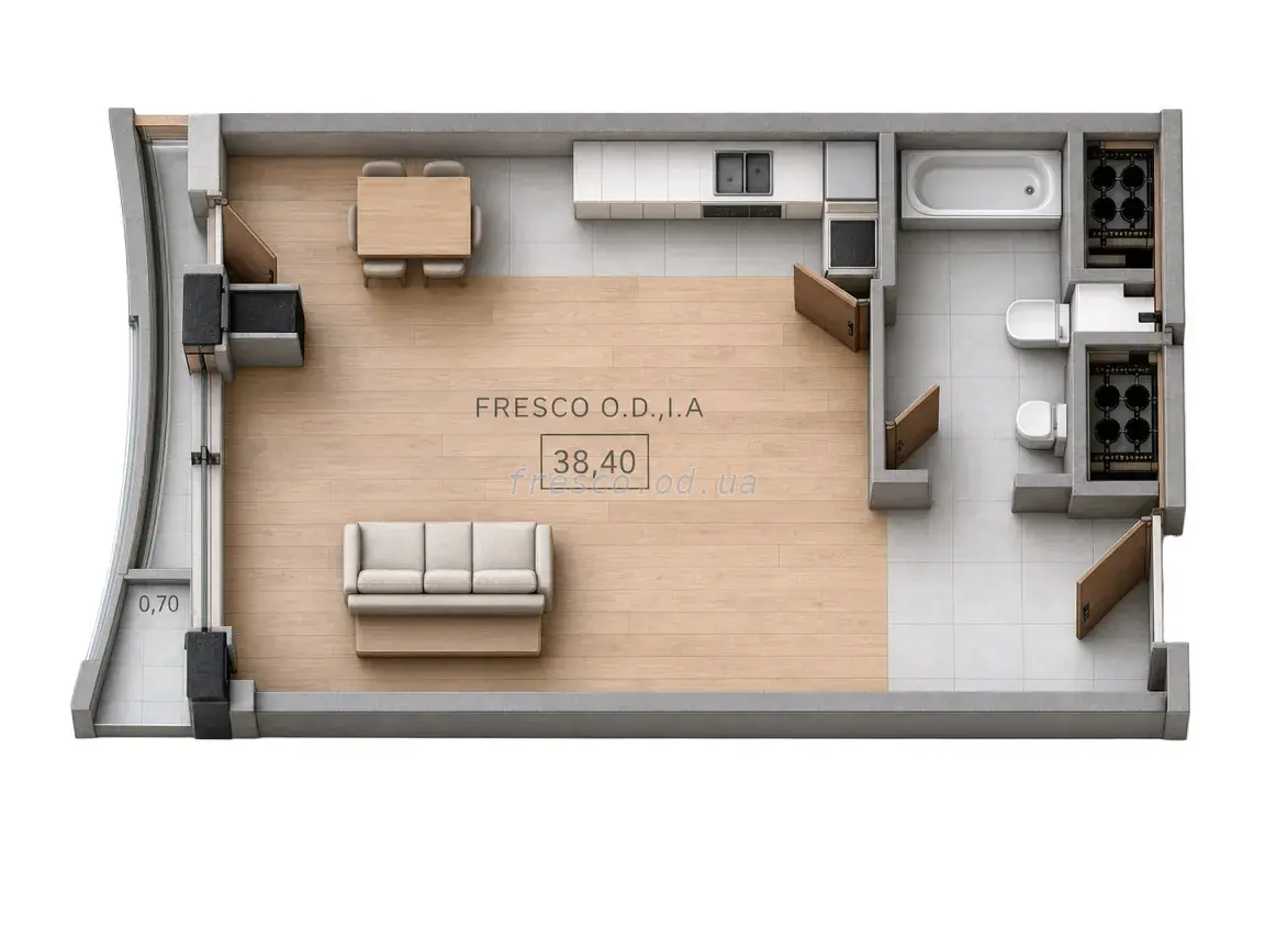 Студія · 39.1 м² · Unity Towers