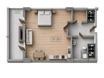 One-bedroom · 54.88 m² · UNITY TOWERS