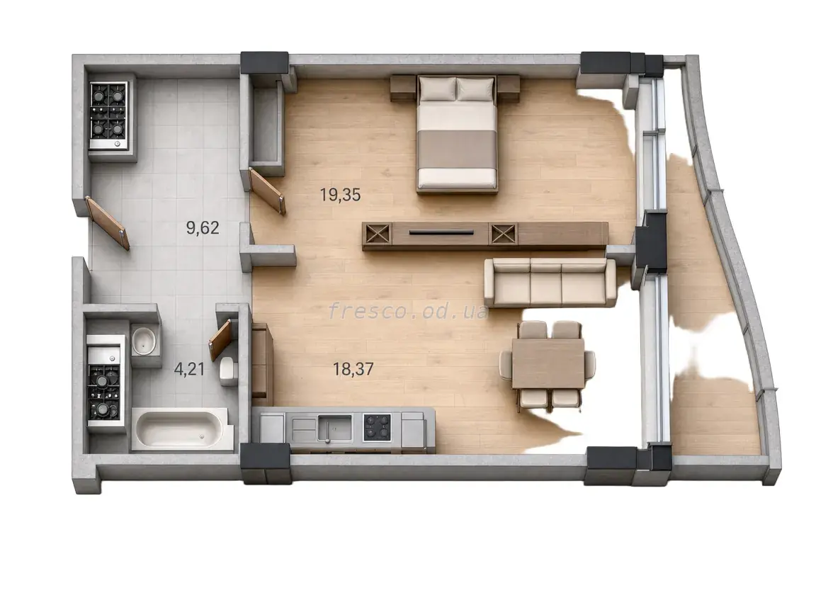 Однокімнатна квартира · 56.18 м² · Unity Towers