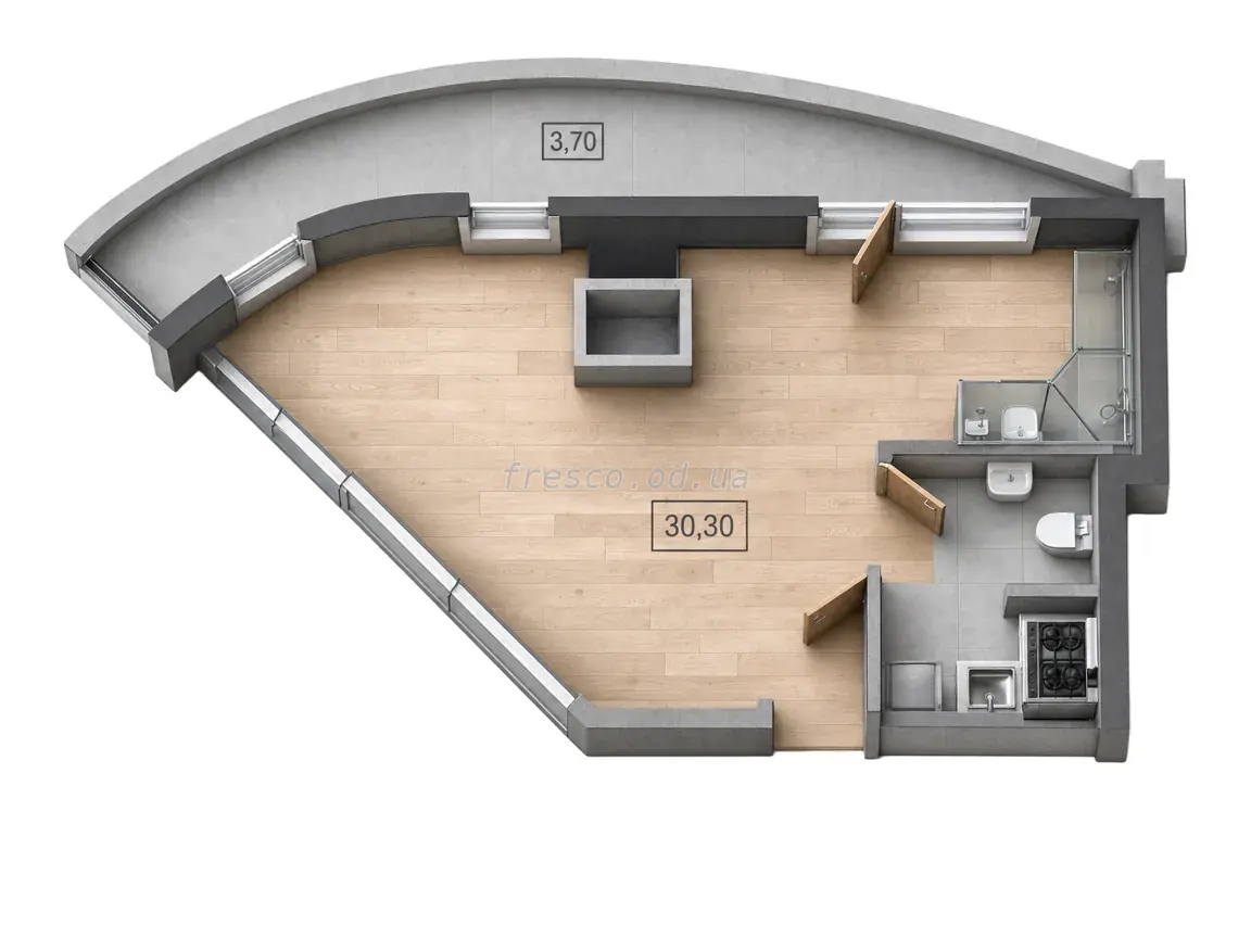 Студія · 36.43 м² · Unity Towers