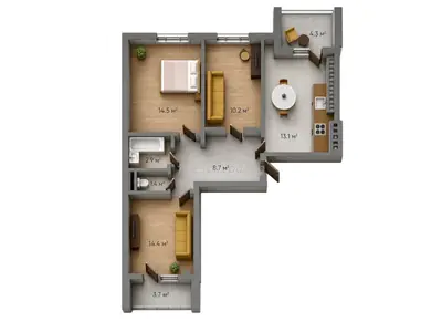 Трёхкомнатная · 99.56 м² · ЖК Золотая Эра