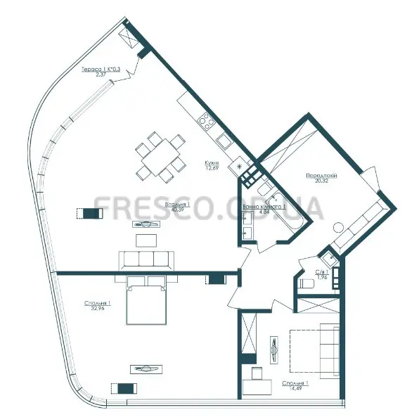2-room apartments · 136.9 m² · Kandinsky Residence