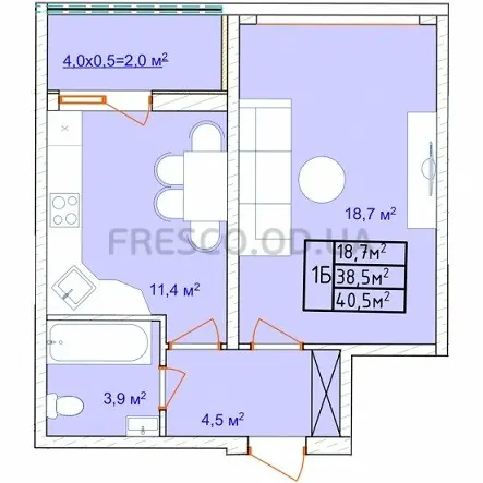 1-room apartment · 41.1 m² · Aquamarine