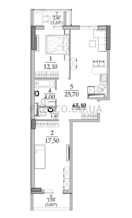 2-room apartment · 65.4 m² · Tairovo Gardens