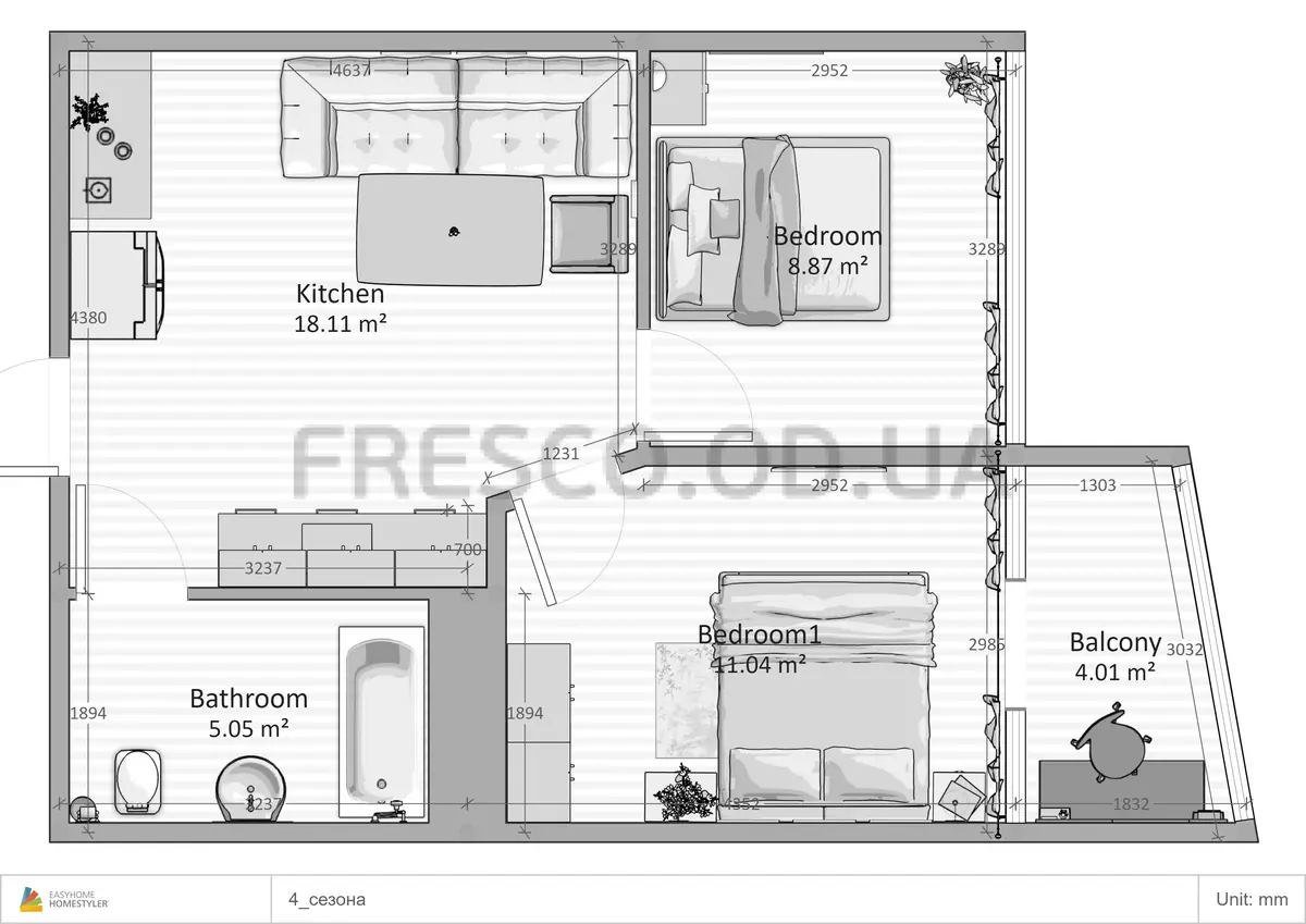 2-room apartment · 48.2 m² · Four Seasons