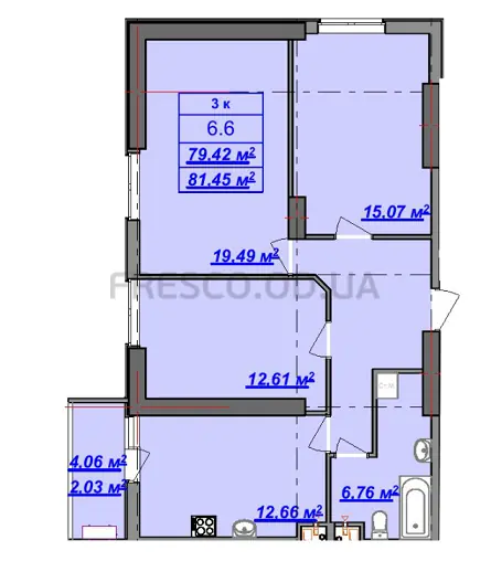 3-room apartment · 82.8 m² · Poseidon