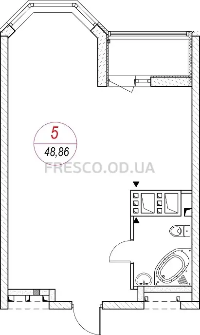 1-room apartment · 50.0 m² · Udobny
