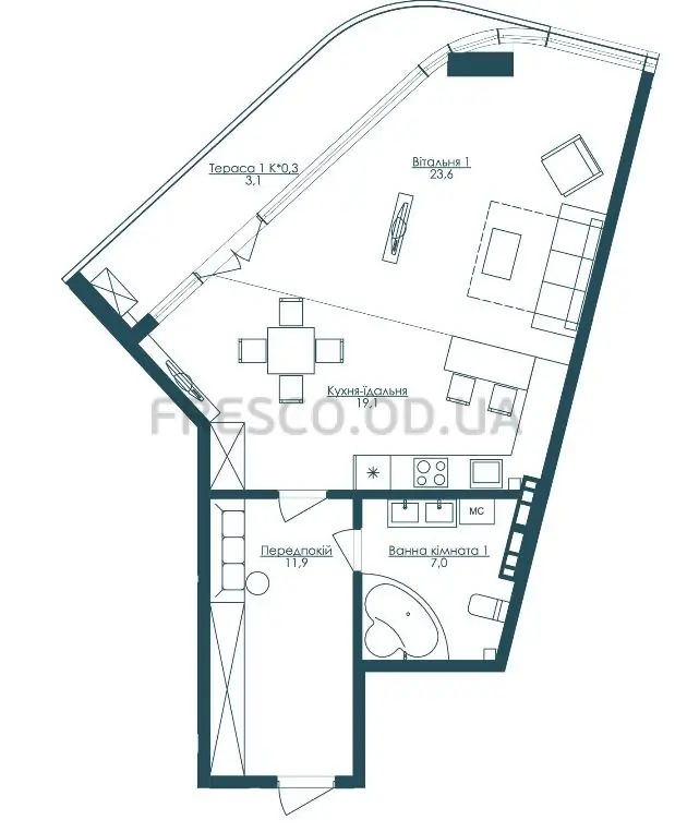 1-room apartments · 64.7 m² · Kandinsky Residence