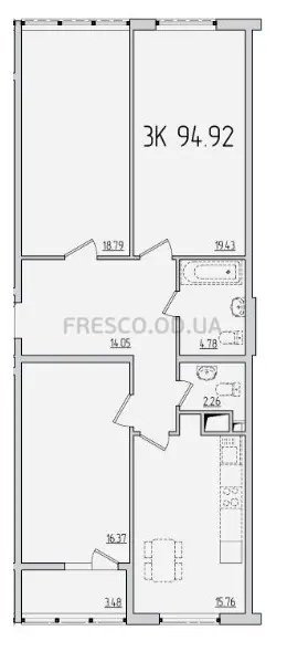 3-room apartment · 97.2 m² · 47 Pearl
